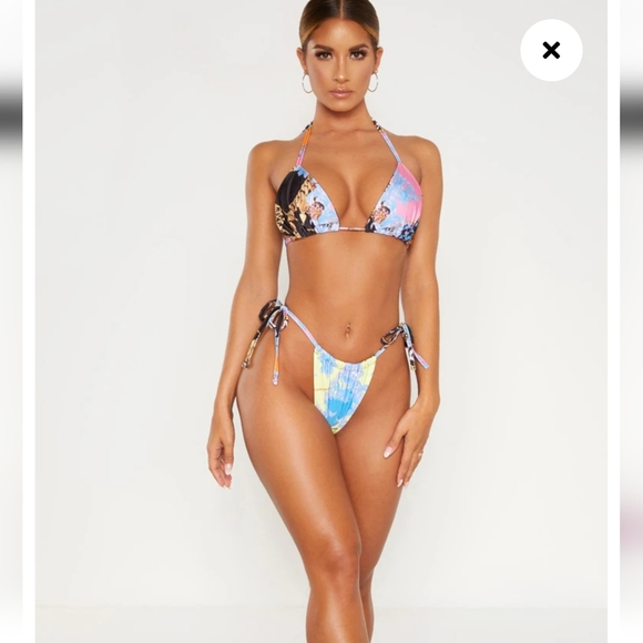 Pretty Little Thing Multi Baroque Tie Side Bikini NWT 0/10 - Picture 3 of 9